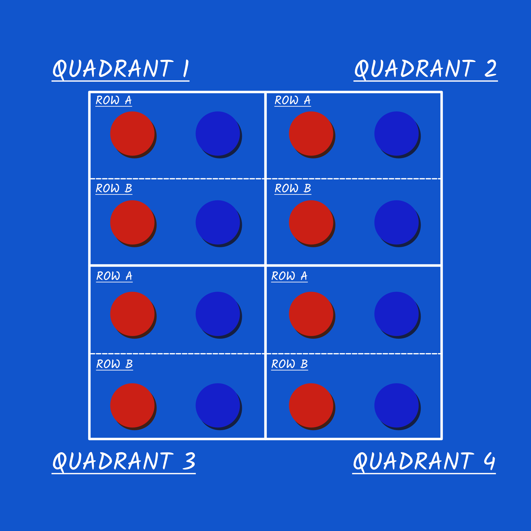 A grid of red and blue buttons on a blue background